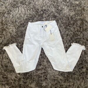 Slim Frayed Hem White Ankle Jeans 3